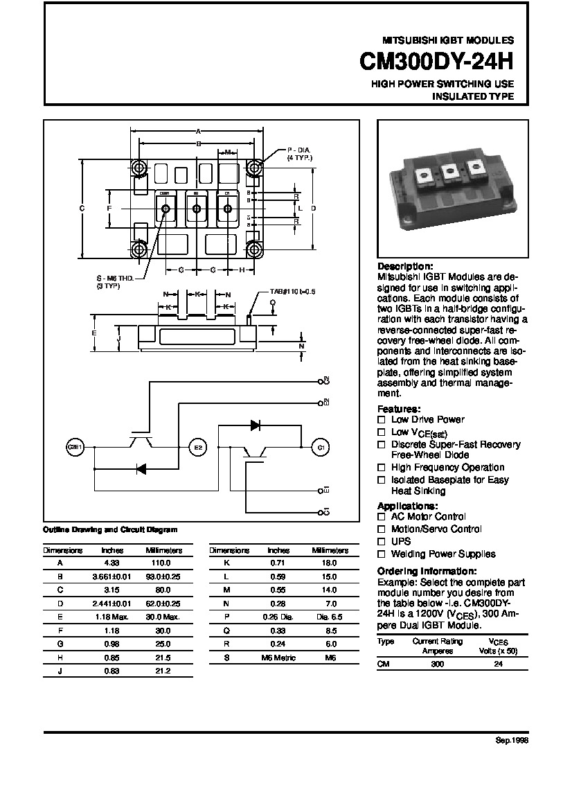 First Page Image of CM300DY-24H Mitsubishi Electric Semiconductor.pdf